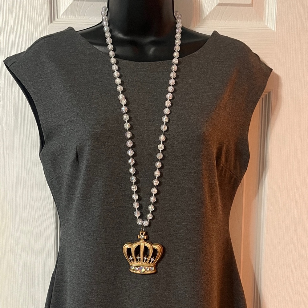 Mardi Gras Bead with Crown Pendant